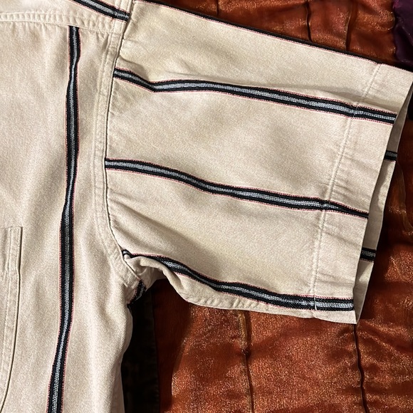 Chaps Ralph Lauren Vintage 1980s Cream Striped Short Sleeve Dress Shirt |M - Picture 7 of 9